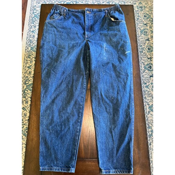 chic Denim - Vintage Chic Medium Wash High Waist Mom Jeans Made in USA Distressed Paint 22